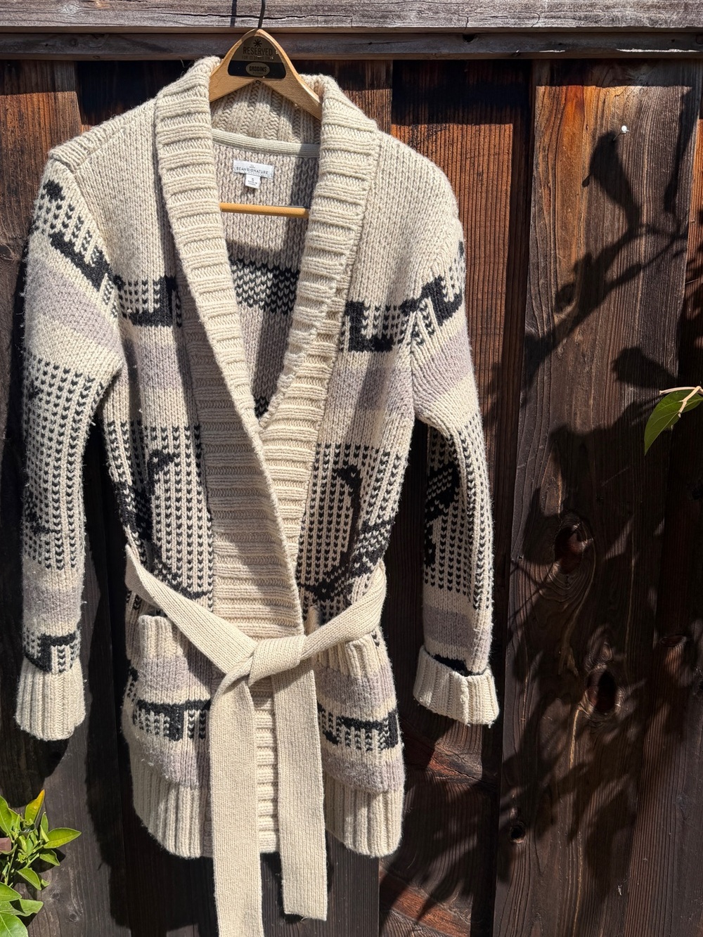LL Bean Cowichan Style Shawl Collar Wool Cardigan Cream Goose Knit Sweater